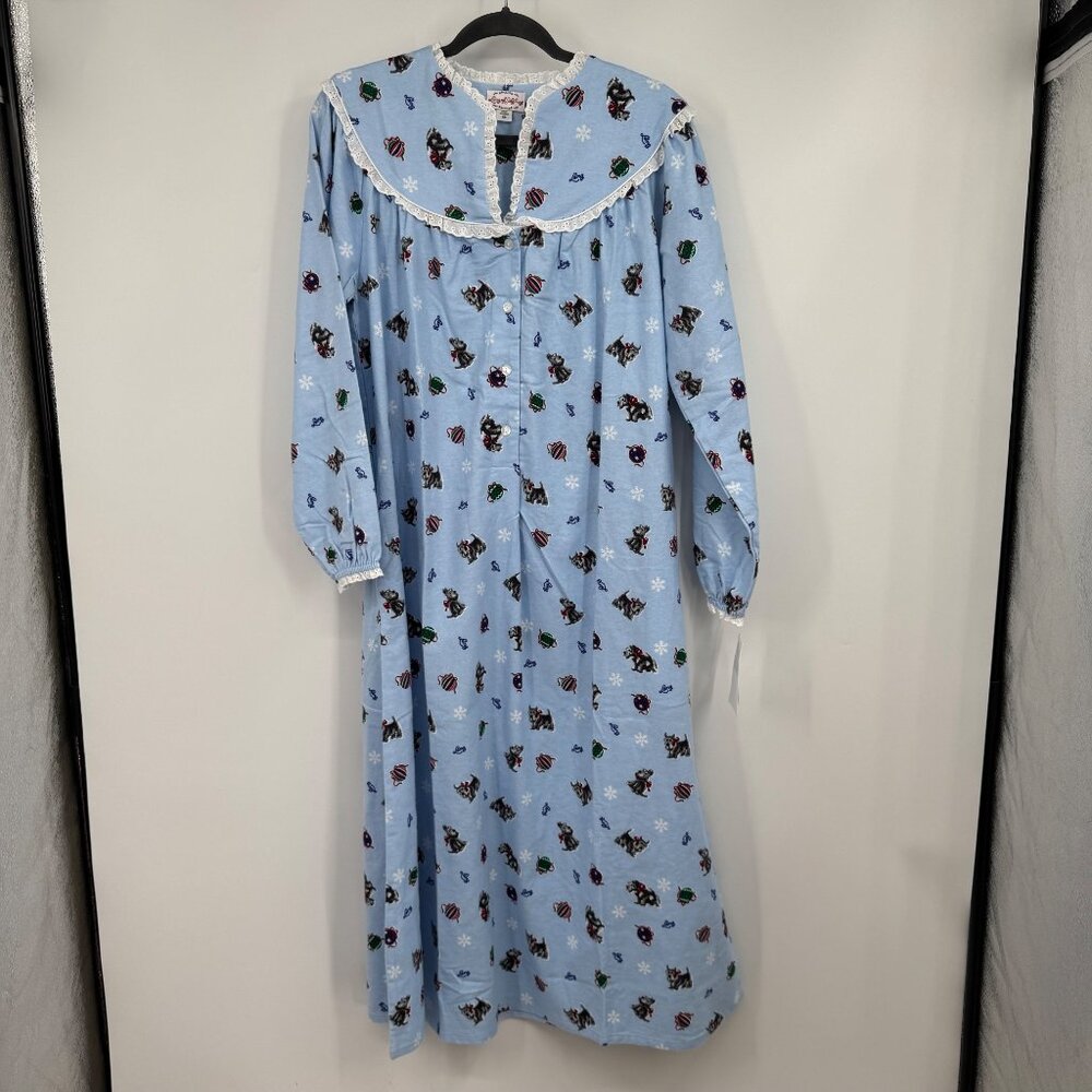 Lanz of Salzburg NWT Women  100% Cotton Flannel Nightgown w/ Scottie Dogs Print